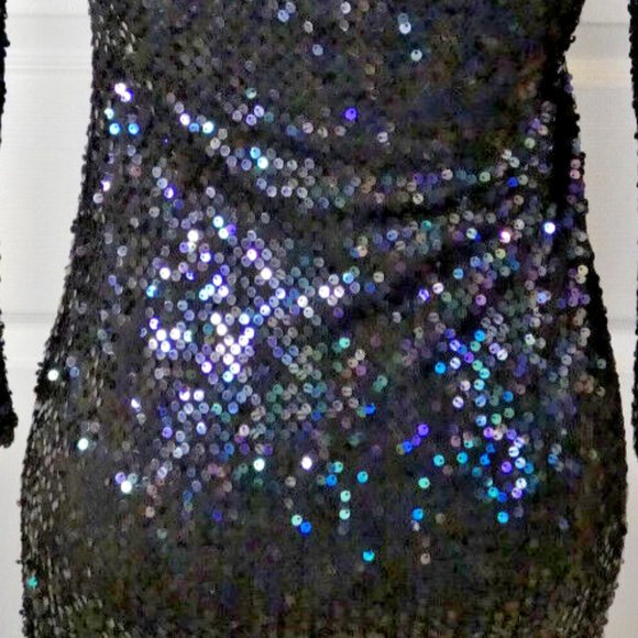 Sexy Prom Women Size 6 Mini Dress Multicolor Sequins Drop Shoulder Bodycon *Flaw - Picture 6 of 15